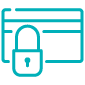 Teal icon of a credit card with a lock in front of it.